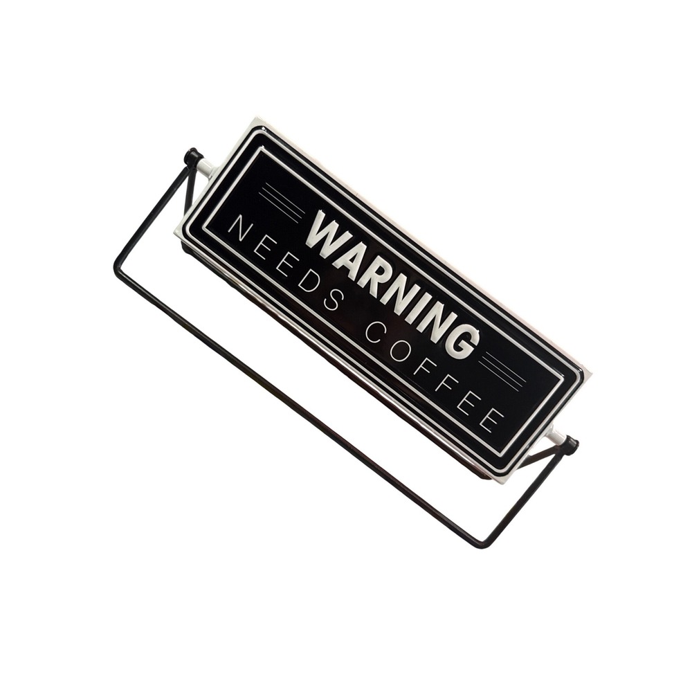 Double Sided Rotating Metal Kitchen Desk Sign Warning Needs Coffee Caffeinated - Picture 2 of 6